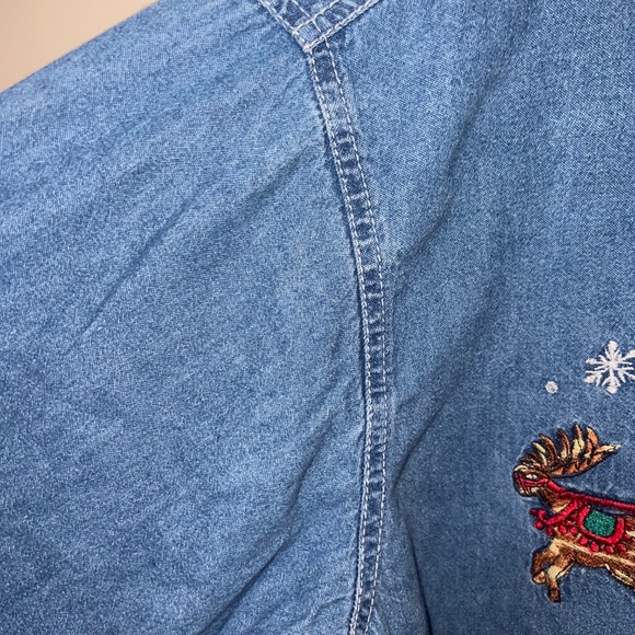 Nutcracker Y2K Corduroy Collar Denim Embroidered Button Down Christmas Santa - Picture 9 of 13